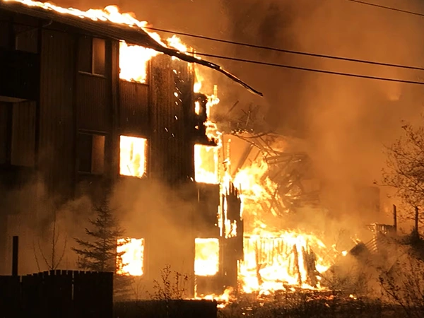 Above-ground building on fire