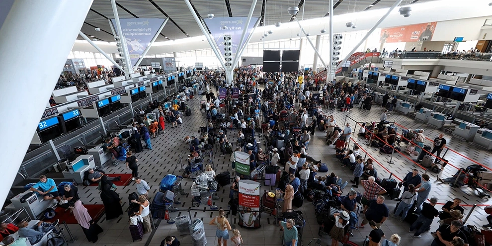 Passengers waiting in an airport terminal