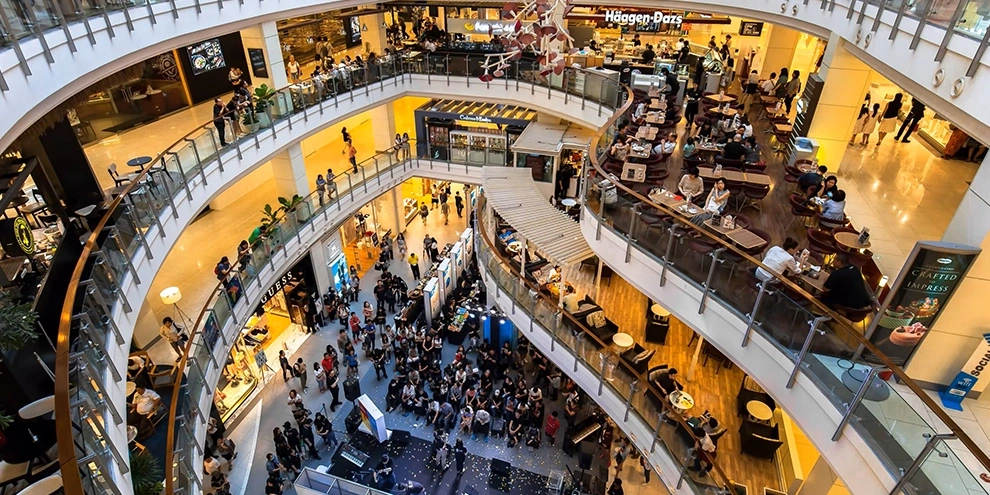 A crowded large shopping mall