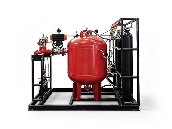 Dry powder fire suppression system on white background