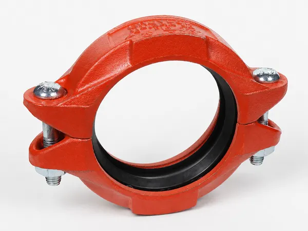 Fire protection grooved coupling on white background
