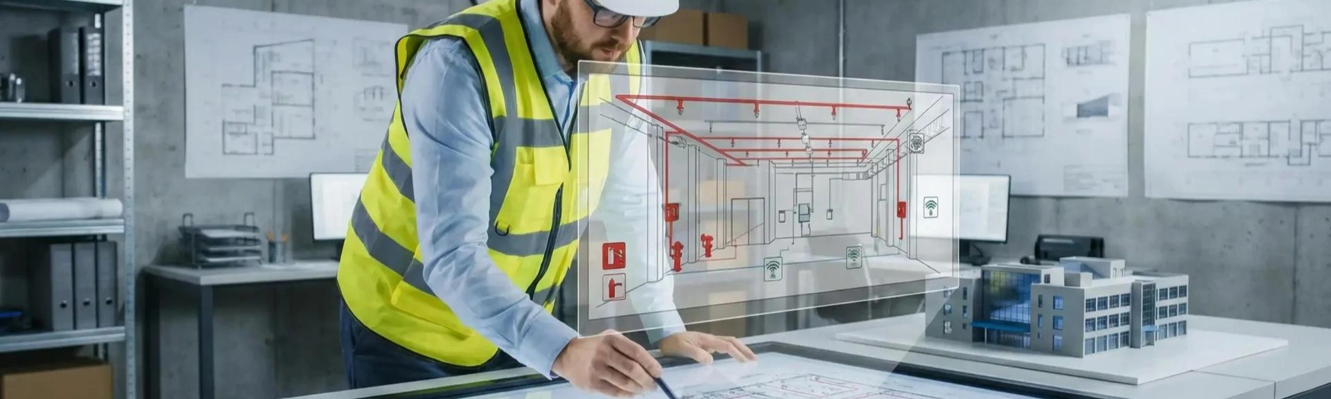 Engineers designing fire protection systems