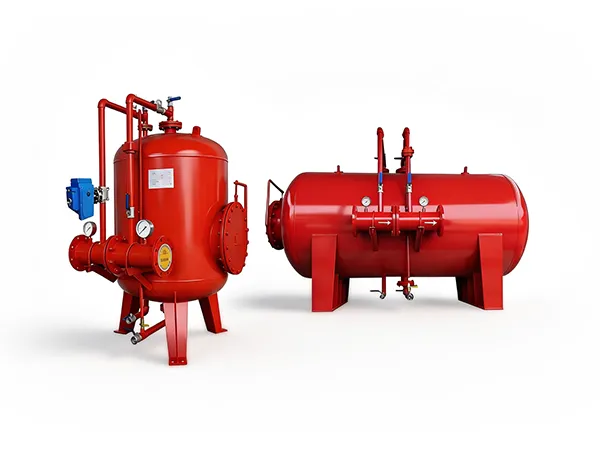 Foam fire extinguishing equipment on white background