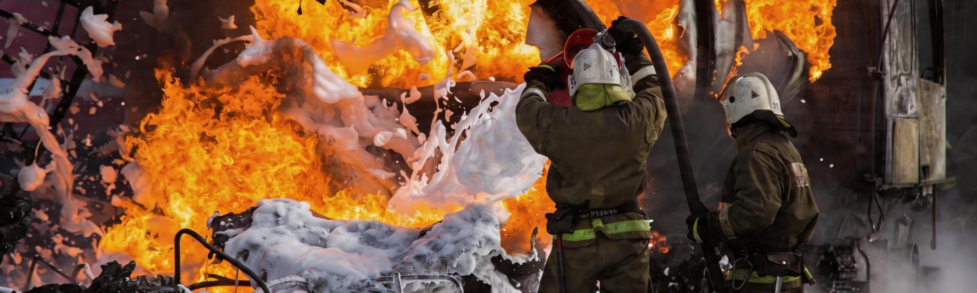 Firefighters putting out the fire