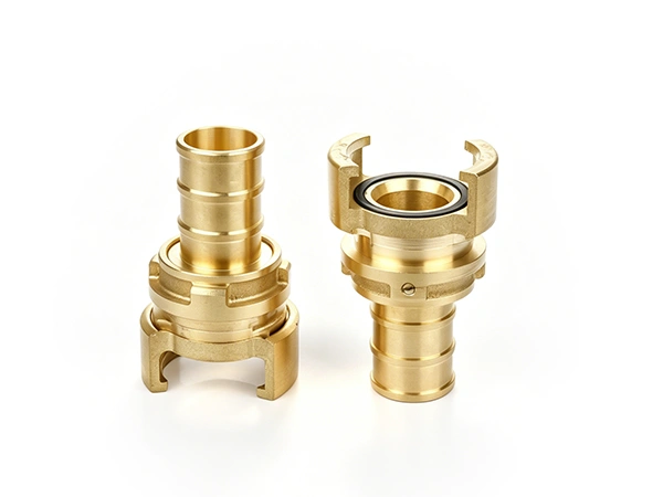 French fire hose coupling on white background