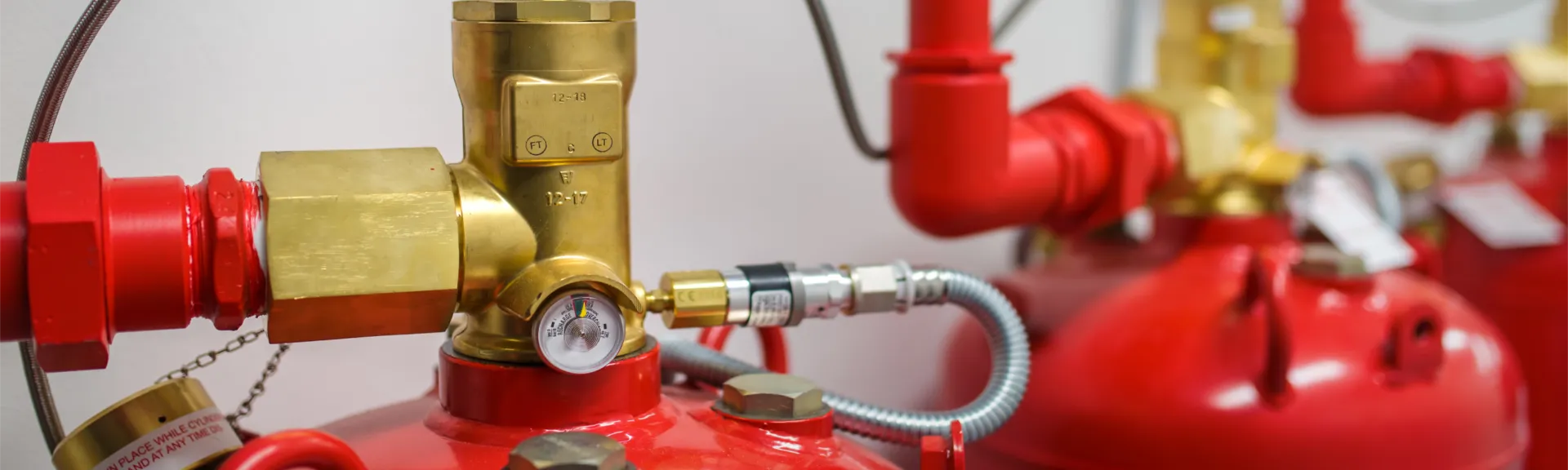 Close-up details of gas fire suppression equipment