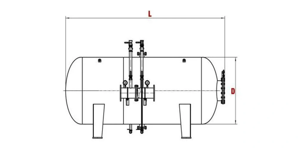 Horizontal foam bladder tank schematic diagram on white background