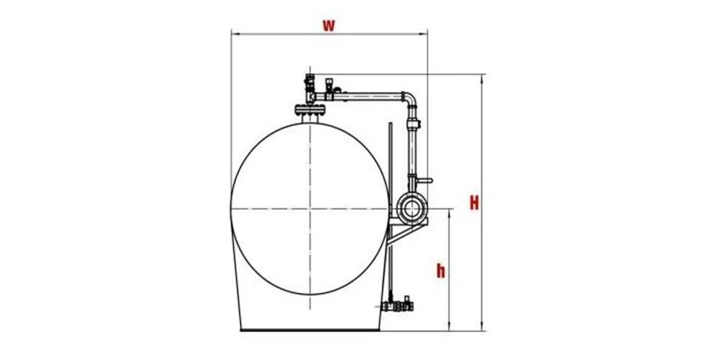 Horizontal foam bladder tank schematic diagram on white background