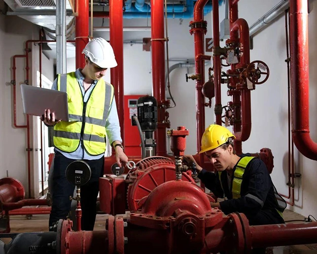 Fire equipment installation and commissioning are underway.