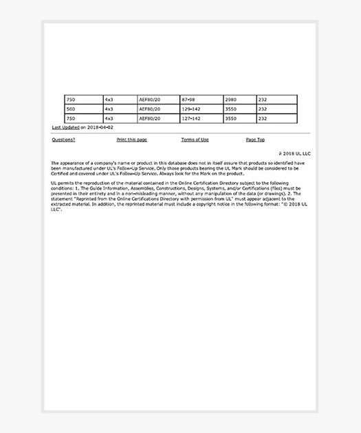 UL certification certificate