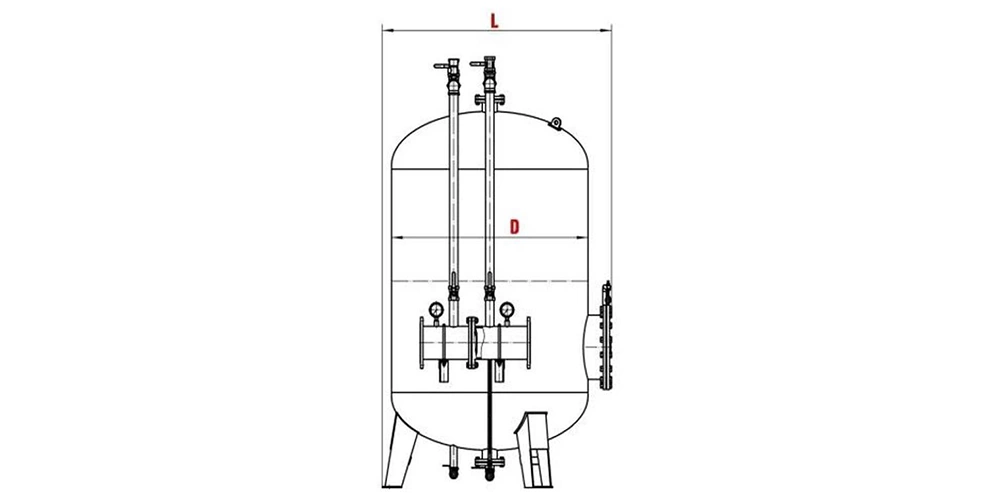 Vertical foam bladder tank schematic diagram on white background