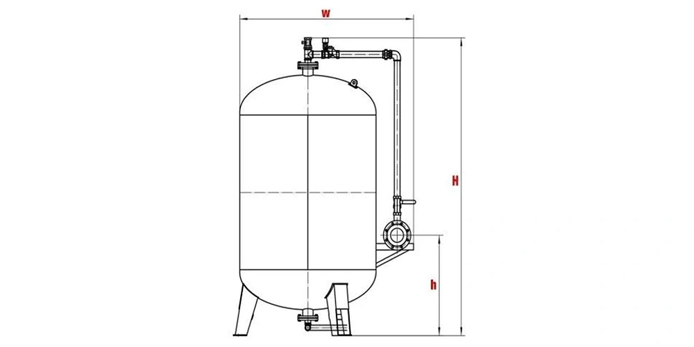 Vertical foam bladder tank schematic diagram on white background