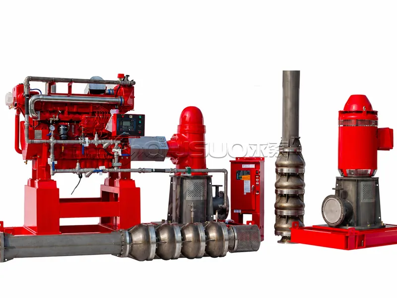 Vertical turbine fire pump on a white background