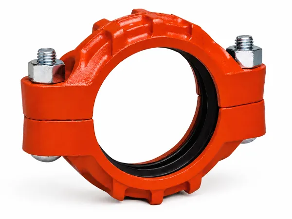 Deep grooved flexible coupling on white background